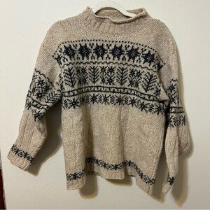 Vintage Structure XL Nordic Wool Cream and Navy Knit Sweater